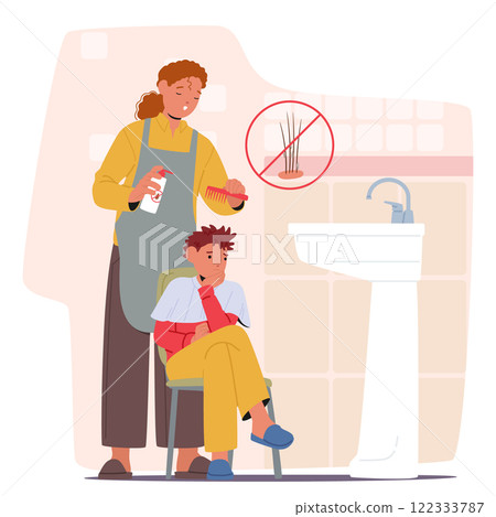 Mother taking of son applying medicated shampoo from pediculosis to get rid of lice parasite Mother taking of son applying medicated shampoo from pediculosis to get rid of lice parasite 122333787