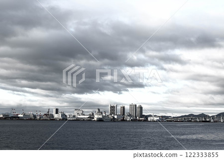 View of Osaka Bay from Minami-Ashiyahama in Ashiya City, Hyogo Prefecture, across the Osaka Bay to the Osaka South Port at Mukai-gishi and Wakayama. View of Osaka Bay from Minami-Ashiyahama in Ashiya City, Hyogo Prefecture, across the Osaka Bay to the Osaka South Port at Mukai-gishi and Wakayama. 122333855