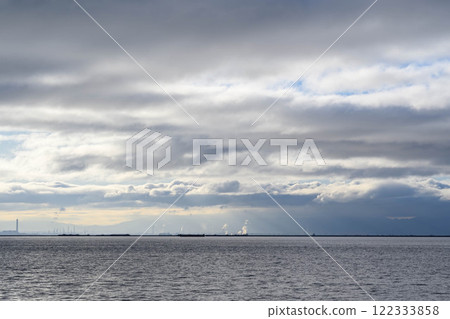 View of Osaka Bay from Minami-Ashiyahama in Ashiya City, Hyogo Prefecture, across the Osaka Bay to the Osaka South Port at Mukai-gishi and Wakayama. View of Osaka Bay from Minami-Ashiyahama in Ashiya City, Hyogo Prefecture, across the Osaka Bay to the Osaka South Port at Mukai-gishi and Wakayama. 122333858