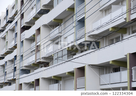 Exterior wall of apartment complex 122334304