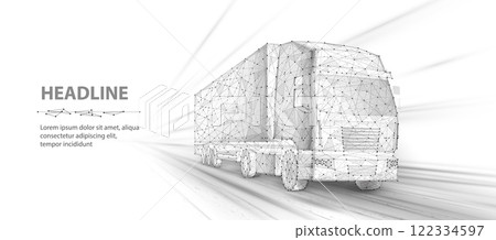 Truck. Abstract vector 3d heavy lorry van. Highway road. Isolated on white. 122334597