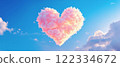 Pink heart made of clouds on blue sky for Valentines Day and romantic mood 122334672
