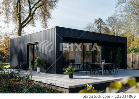 A modern and luxurious new home with a black base. 13 exteriors of designer homes with gardens. AI-generated images. A modern and luxurious new home with a black base. 13 exteriors of designer homes with gardens. AI-generated images. 122334869