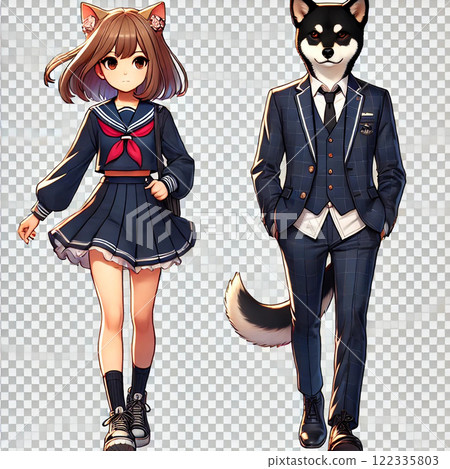 穿著制服的貓耳女高中生 穿著制服的貓耳女高中生 122335803