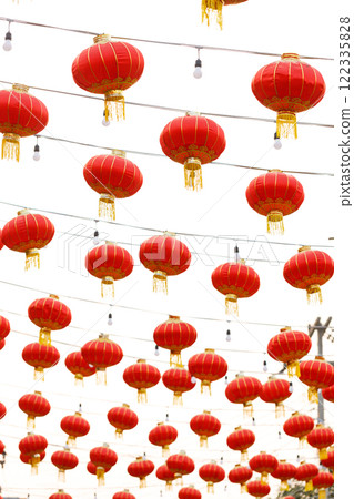 Lunar or Chinese new year lanterns decorated around temple, Thailand. 122335828