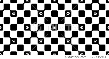 dog paw checked seamless pattern footprint mesh vector pet cat puppy kitten tile background gift wrapping paper repeat wallpaper cartoon doodle illustration design isolated 122335961