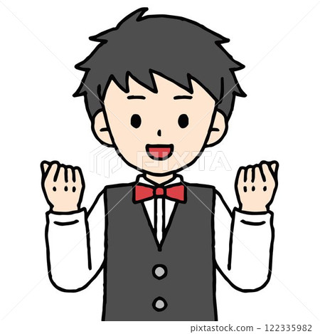 一名男服務生正在做握拳動作 122335982