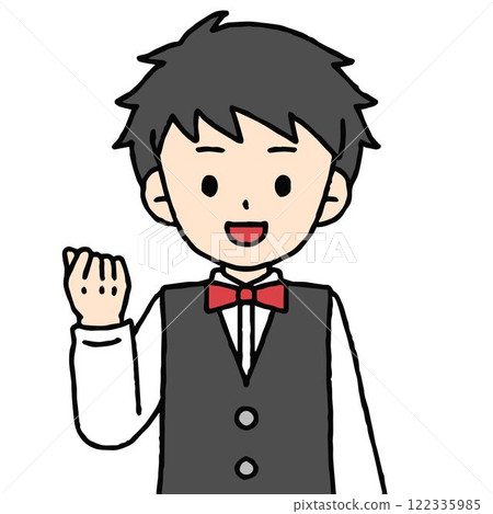 一名男服務生正在做握拳動作 122335985