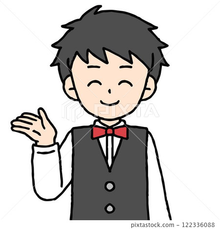 A male waiter is showing customers around 122336088