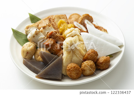Oden ingredients assortment on white background Oden ingredients assortment on white background 122336437