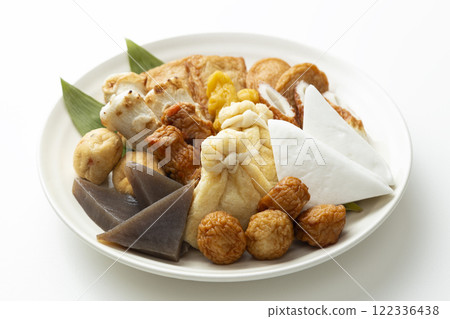 Oden ingredients assortment on white background Oden ingredients assortment on white background 122336438