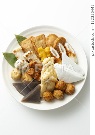 Oden ingredients assortment on white background Oden ingredients assortment on white background 122336445