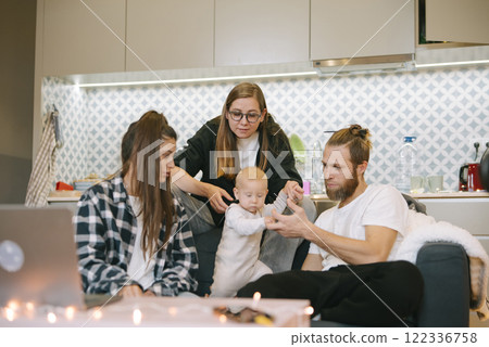 Family Quality Time Engaging and Delightful Moments with a Baby at Home Together Family Quality Time Engaging and Delightful Moments with a Baby at Home Together 122336758