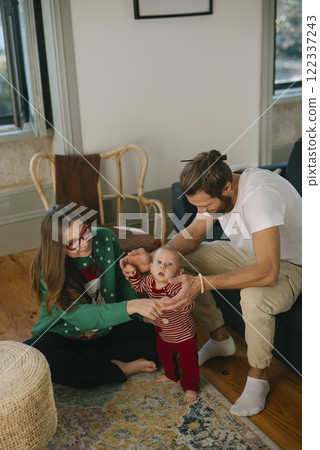 Enjoying Family Bonding Moments in a Cozy and Comfortable Living Room Space Together 122337243