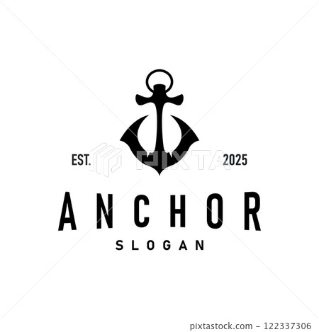 silhouette illustration anchor logo sailor design simple ocean symbol anchor ship marine retro vintage 122337306