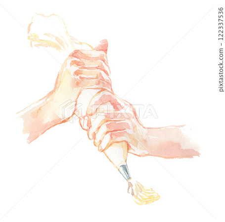 手用擠花袋擠奶油的插圖 122337536