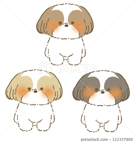 西施犬坐姿朝前，手繪風格的插圖集 122337800