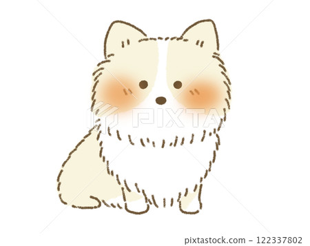 米色柯基犬坐著的插圖，手繪風格 122337802