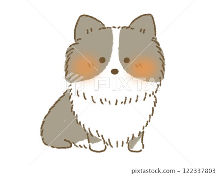 黑色柯基犬坐著的插圖，手繪風格 122337803