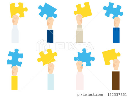 Illustration set of hands holding puzzles 122337861