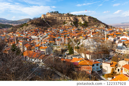 Aerial view of Kutahya cityscape with ancient castle hill, Turkey 122337928