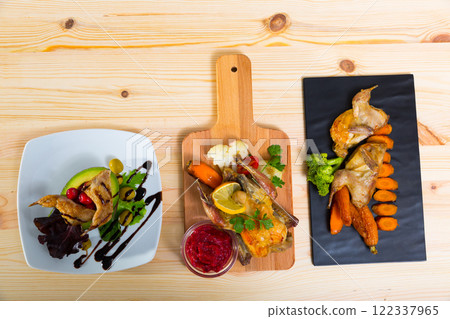 Top view of meals of small poultry 122337965