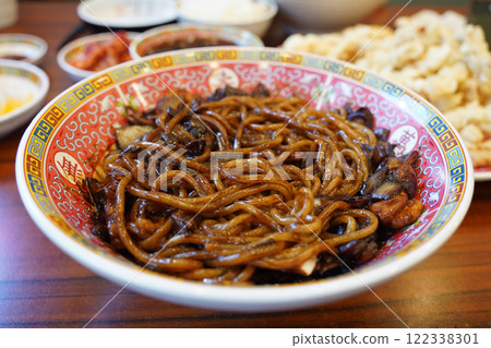 Jjajangmyeon is a Korean-style Chinese noodle dish that is popular in Korea because of its sweet and salty taste 122338301