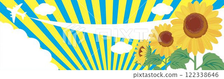 Banner sunflower airplane blue sky sunflower sunflower hand-drawn frame template background illustration material Banner sunflower airplane blue sky sunflower sunflower hand-drawn frame template background illustration material 122338646