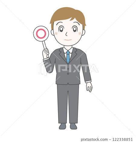 Businessman A holding a round/round bill (round, whole body) 122338851