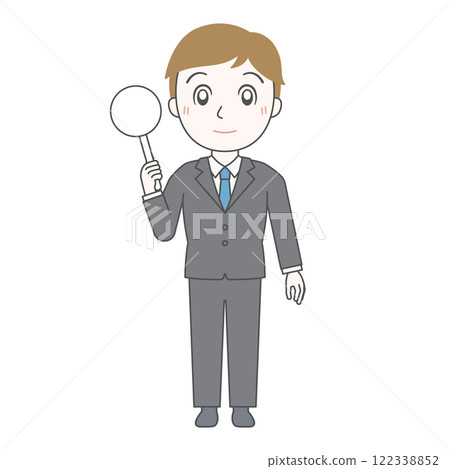 Businessman A holding a round number (plain, full body, one hand) 122338852