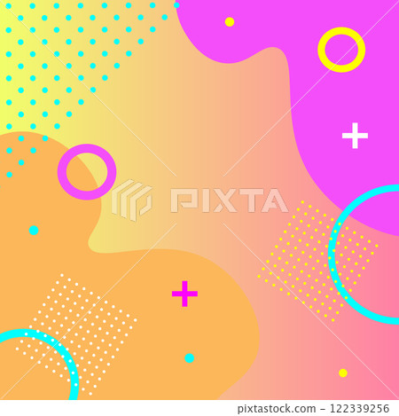 abstract colorful background with circles, plus, and square drawn by hand. vector 122339256