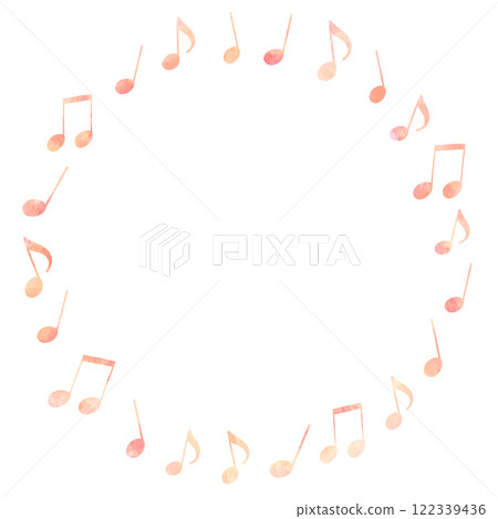 Watercolor frame illustration of pink musical notes arranged randomly in a circle 122339436