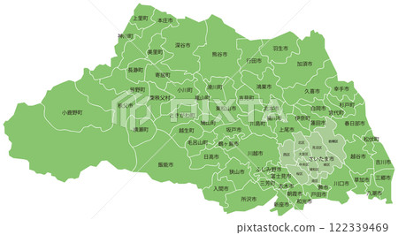 Dividable Saitama Prefecture map with ward, city, town and village names 122339469