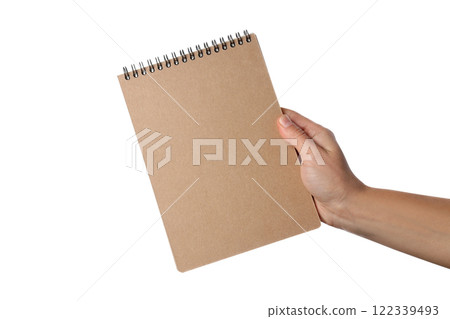 PNG, Notebook in hand, isolated on white background 122339493