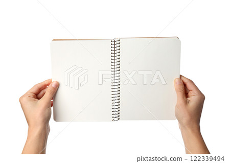 PNG,Notebook in hands, isolated on white background PNG,Notebook in hands, isolated on white background 122339494
