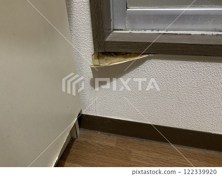 由於浴室潮濕導致壁紙和黴菌剝落 122339920