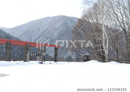 The empty Ryujin Lake Observatory surrounded by snow The empty Ryujin Lake Observatory surrounded by snow 122340165
