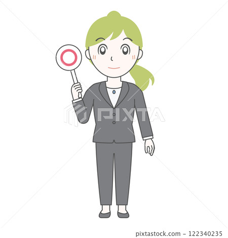 Businesswoman B (round, full body) holding a round/round card Businesswoman B (round, full body) holding a round/round card 122340235