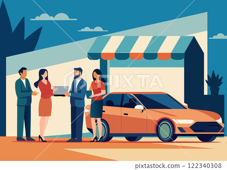 Seller man cars dealership center showroom exterior. Seller man cars dealership center showroom exterior. 122340308