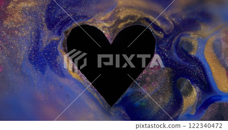 Heart background. Multicolor texture. Defocused blue golden black shape love frame paint ink spill on abstract art romantic overlay. Heart background. Multicolor texture. Defocused blue golden black shape love frame paint ink spill on abstract art romantic overlay. 122340472