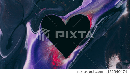 Romantic background. Valentine paint heart. Defocused purple blue multicolor ink black shape frame texture mix on abstract dark art. Romantic background. Valentine paint heart. Defocused purple blue multicolor ink black shape frame texture mix on abstract dark art. 122340474