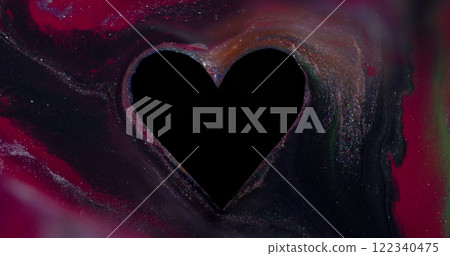 Sparkling heart. Shimmering liquid. Defocused dark red multicolor black shape love frame paint ink texture spill on abstract art romantic background. Sparkling heart. Shimmering liquid. Defocused dark red multicolor black shape love frame paint ink texture spill on abstract art romantic background. 122340475