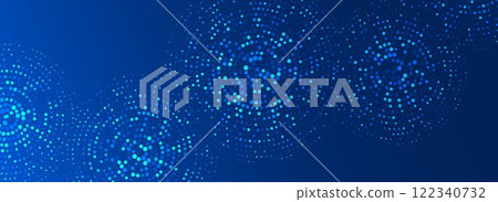Digital technology pattern background. Glowing blue dotted circle wallpaper. Abstract dot round grid backdrop for business, science, healthcare, medicine, finance design. Vector navy texture surface 122340732