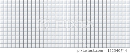 Seamless grey tile pattern. Square ceramic tiled texture for bathroom wall, kitchen floor, pool surface. Repeating white mosaic grid background. Repeated light brick backdrop. Vector wallpaper 122340744