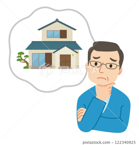 Middle-aged man worried about home maintenance; Man worried about buying a home Middle-aged man worried about home maintenance; Man worried about buying a home 122340925