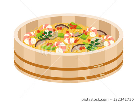 壽司桶中盛裝的散壽司的插圖 122341730