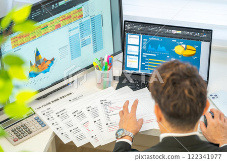 Male engineer business plan analysis graph businessman 1 person 122341977