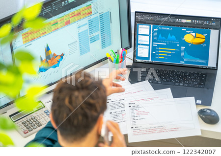 Male engineer business plan analysis graph businessman 1 person 122342007