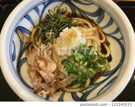 Cold bukkake udon noodles served at a Sanuki udon restaurant in Hashimoto City, Wakayama Prefecture 122342015