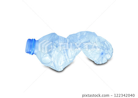 Blue plastic bottle on the White Blackground Concept of not using plastic Blue plastic bottle on the White Blackground Concept of not using plastic 122342040